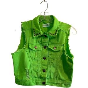 Dream Out Loud Distressed Vest Girl’s Medium Lime Green 100% Cotton Casual Vest